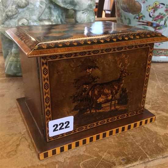 Tunbridge Ware stag mosaic sewing cabinet, alterations